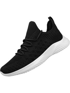 Women's Black White Walking Sneakers Running Slip Tennis Lightweight Gym Shoes